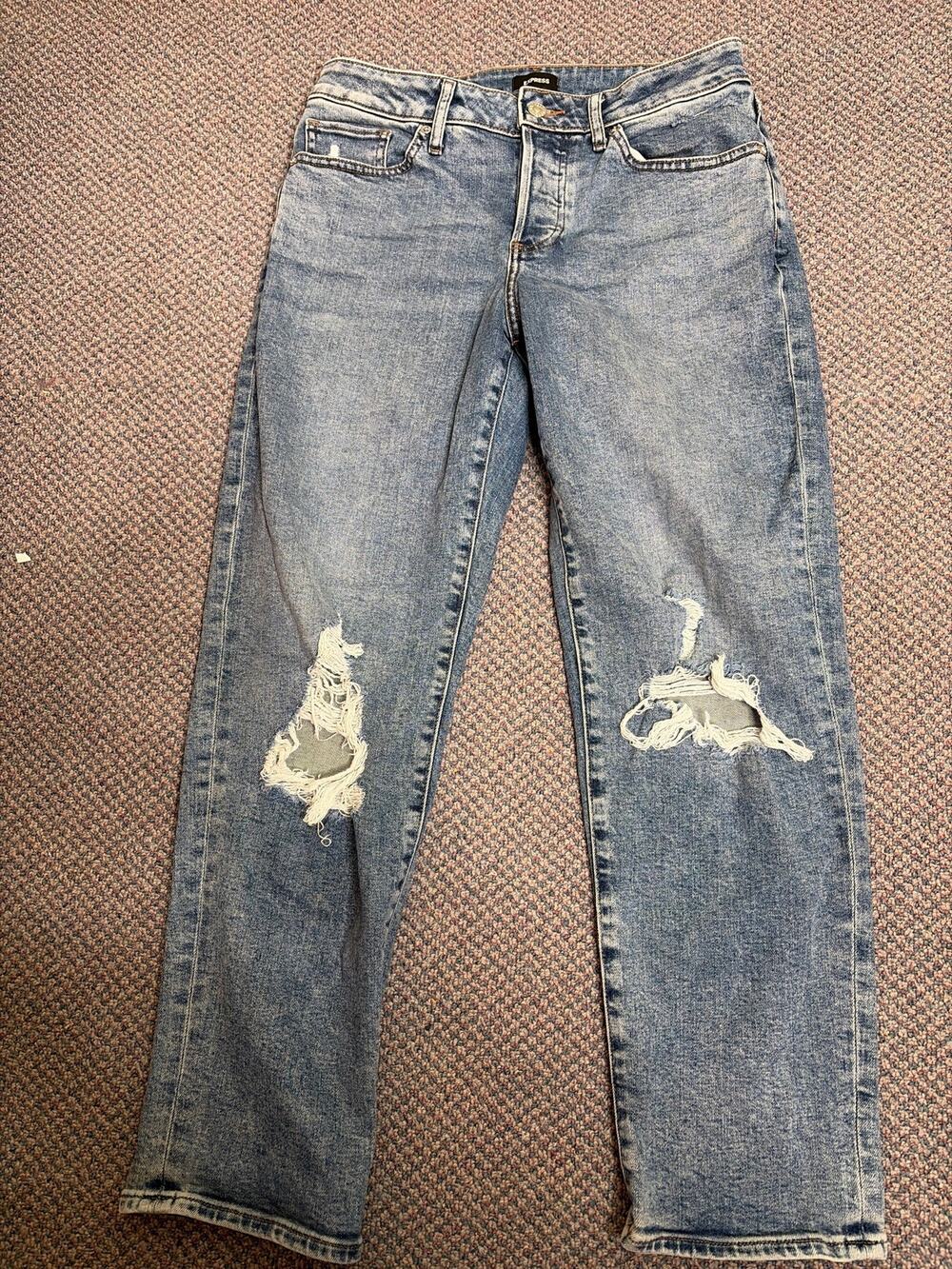 Express Button Fly Distressed Mid Rise Boyfriend Jean 6R